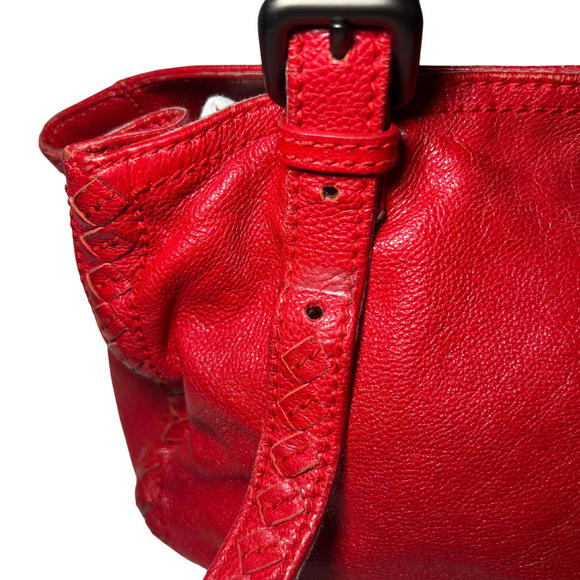 Bottega Veneta Shopper Tote Bag Red Leather Intrecciato Trim w/Adjustable Straps - Picture 5 of 12